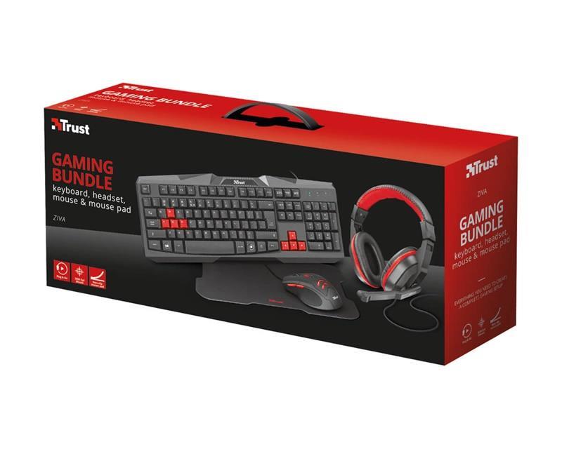 Trust Gaming - Ziva 4 en 1 Combo gaming - Teclado Auricular Mouse alfombra para mouse